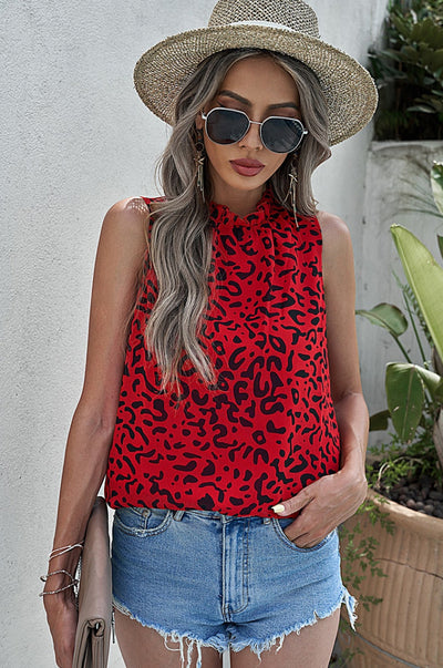 Leopard Print Ruffled Neck Tank Top - SHE BADDY© ONLINE WOMEN FASHION & CLOTHING STORE
