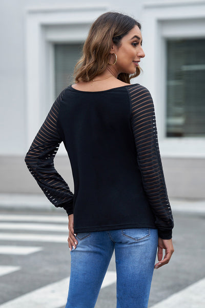 Sheer Striped V-Neck Top - SHE BADDY© ONLINE WOMEN FASHION & CLOTHING STORE