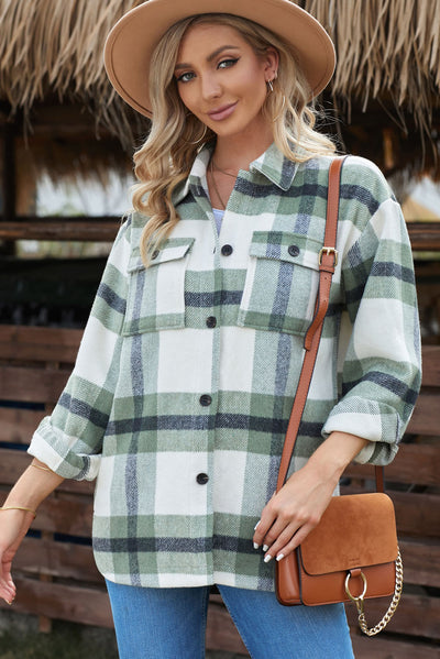 Plaid Dropped Shoulder Pocket Shacket - SHE BADDY© ONLINE WOMEN FASHION & CLOTHING STORE