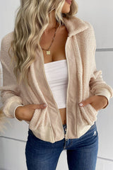Zip-Up Sherpa Collared Neck Jacket with Pockets - SHE BADDY© ONLINE WOMEN FASHION & CLOTHING STORE