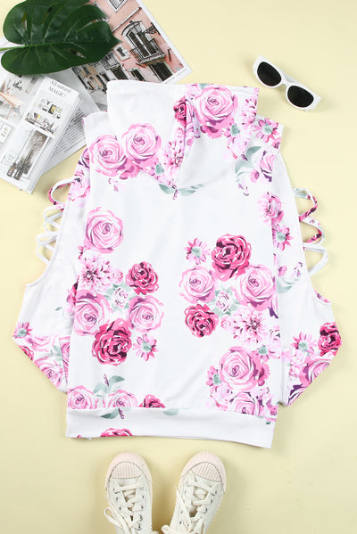 Floral Crisscross Drawstring Hoodie - SHE BADDY© ONLINE WOMEN FASHION & CLOTHING STORE