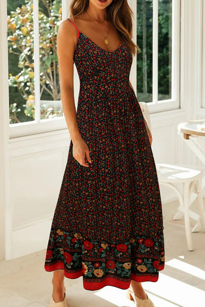 Bohemian Spaghetti Strap Frill Trim Maxi Dress - SHE BADDY© ONLINE WOMEN FASHION & CLOTHING STORE