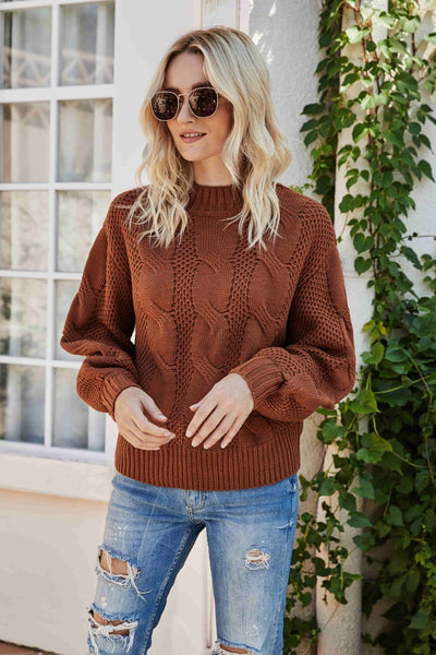 Mixed Knit Crewneck Drop Shoulder Sweater - SHE BADDY© ONLINE WOMEN FASHION & CLOTHING STORE