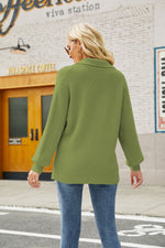 Horizontal Ribbing Johnny Collar Sweater - SHE BADDY© ONLINE WOMEN FASHION & CLOTHING STORE