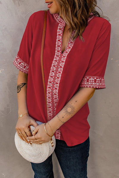 Embroidered V-Neck Top - SHE BADDY© ONLINE WOMEN FASHION & CLOTHING STORE