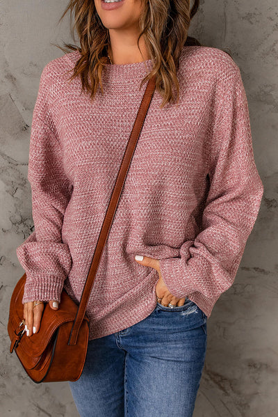 Heathered Dropped Shoulder Round Neck Sweater - SHE BADDY© ONLINE WOMEN FASHION & CLOTHING STORE
