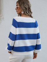 Striped Raglan Sleeve Ribbed Trim Knit Top - SHE BADDY© ONLINE WOMEN FASHION & CLOTHING STORE