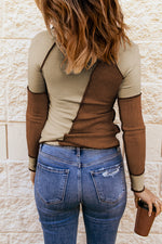 Color Block Exposed Seam Knit Top - SHE BADDY© ONLINE WOMEN FASHION & CLOTHING STORE
