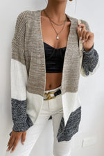 Tricolor Color Block Open Front Cardigan - SHE BADDY© ONLINE WOMEN FASHION & CLOTHING STORE