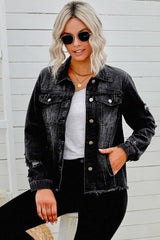 Distressed Raw Hem Denim Jacket - SHE BADDY© ONLINE WOMEN FASHION & CLOTHING STORE