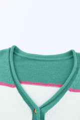 Color Block Buttoned V-Neck Sweater - SHE BADDY© ONLINE WOMEN FASHION & CLOTHING STORE