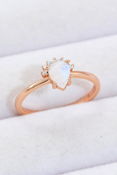 18K Rose Gold-Plated Pear Shape Natural Moonstone Ring - SHE BADDY© ONLINE WOMEN FASHION & CLOTHING STORE