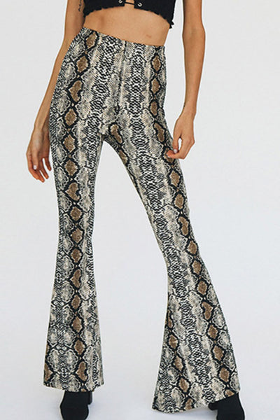 Snakeskin Print Flare Pants - SHE BADDY© ONLINE WOMEN FASHION & CLOTHING STORE