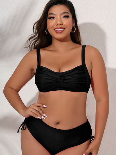 Plus Size Twist Front Tied Bikini Set - SHE BADDY© ONLINE WOMEN FASHION & CLOTHING STORE