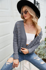 Open Front Cuffed Cropped Cardigan - SHE BADDY© ONLINE WOMEN FASHION & CLOTHING STORE