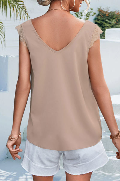 Lace Detail Eyelash Trim V-Neck Tank - SHE BADDY© ONLINE WOMEN FASHION & CLOTHING STORE