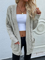 Cable-Knit Open Front Cardigan with Front Pockets - SHE BADDY© ONLINE WOMEN FASHION & CLOTHING STORE