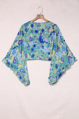 Floral Bell Sleeve Surplice Cropped Blouse - SHE BADDY© ONLINE WOMEN FASHION & CLOTHING STORE