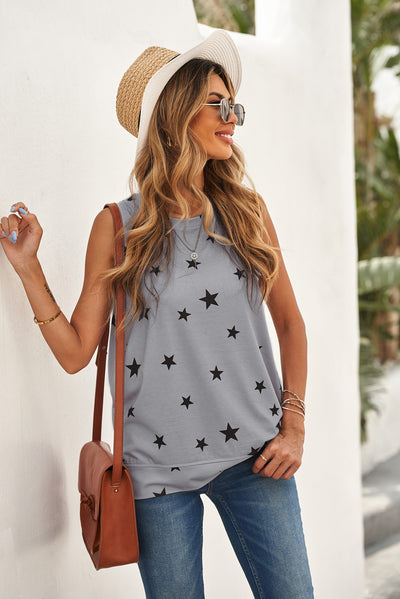 Star Print Tank with Slits - SHE BADDY© ONLINE WOMEN FASHION & CLOTHING STORE