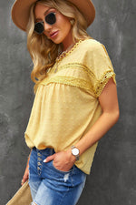 Swiss Dot Decorative Button Short Sleeve Blouse - SHE BADDY© ONLINE WOMEN FASHION & CLOTHING STORE