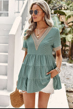 Contrast Short Sleeve Tiered Blouse - SHE BADDY© ONLINE WOMEN FASHION & CLOTHING STORE