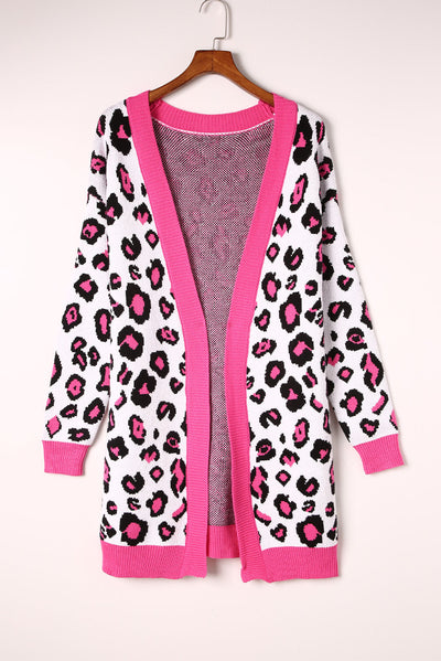 Leopard Contrast Trim Open Front Longline Cardigan - SHE BADDY© ONLINE WOMEN FASHION & CLOTHING STORE