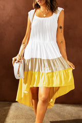 Color Block Ruffle Hem Tiered High-Low Dress - SHE BADDY© ONLINE WOMEN FASHION & CLOTHING STORE