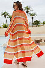 Striped Open Front Side Slit Duster Cover Up - SHE BADDY© ONLINE WOMEN FASHION & CLOTHING STORE