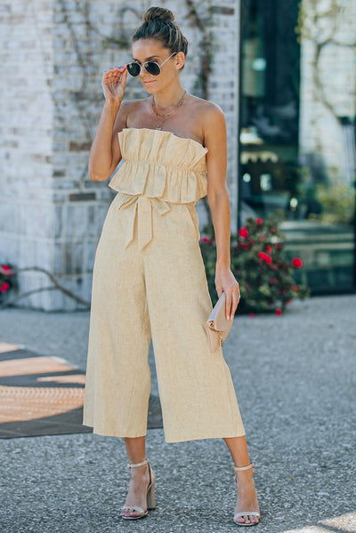 Ruffled Strapless Wide Leg Jumpsuit - SHE BADDY© ONLINE WOMEN FASHION & CLOTHING STORE