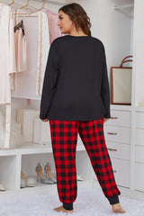 Plus Size Heart Graphic Top and Plaid Joggers Lounge Set - SHE BADDY© ONLINE WOMEN FASHION & CLOTHING STORE