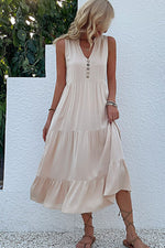 Decorative Button Sleeveless Tiered Dress - SHE BADDY© ONLINE WOMEN FASHION & CLOTHING STORE