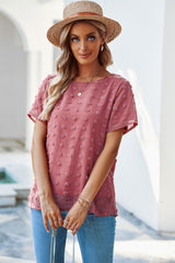 Swiss Dot Round Neck Blouse - SHE BADDY© ONLINE WOMEN FASHION & CLOTHING STORE