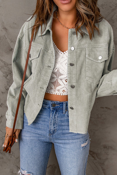 Raw Hem Button Down Corduroy Jacket with Pockets - SHE BADDY© ONLINE WOMEN FASHION & CLOTHING STORE