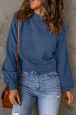 Ribbed Trim Balloon Sleeve Sweater - SHE BADDY© ONLINE WOMEN FASHION & CLOTHING STORE