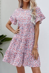 Ditsy Floral Flounce Sleeve Tiered Dress - SHE BADDY© ONLINE WOMEN FASHION & CLOTHING STORE