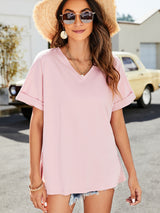 High-Low Side Slit V-Neck Tee - SHE BADDY© ONLINE WOMEN FASHION & CLOTHING STORE