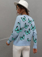 Butterfly Dropped Shoulder Crewneck Sweater - SHE BADDY© ONLINE WOMEN FASHION & CLOTHING STORE