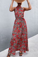 Printed Sleeveless Tie Waist Maxi Dress - SHE BADDY© ONLINE WOMEN FASHION & CLOTHING STORE