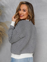 Chevron Ribbed Trim Dropped Shoulder Knit Pullover - SHE BADDY© ONLINE WOMEN FASHION & CLOTHING STORE