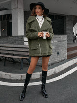 Zip-Up Collared Teddy Jacket - SHE BADDY© ONLINE WOMEN FASHION & CLOTHING STORE