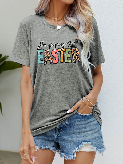 HAPPY EASTER Graphic Round Neck Tee Shirt - SHE BADDY© ONLINE WOMEN FASHION & CLOTHING STORE