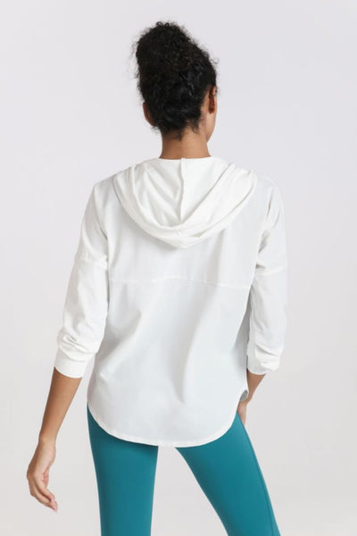 Curved Hem Drawstring Hooded Sports Jacket - SHE BADDY© ONLINE WOMEN FASHION & CLOTHING STORE