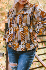Plus Size Patchwork Balloon Sleeve Blouse - SHE BADDY© ONLINE WOMEN FASHION & CLOTHING STORE