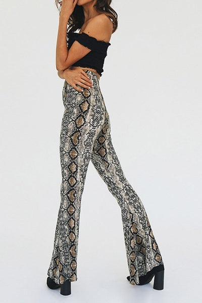 Snakeskin Print Flare Pants - SHE BADDY© ONLINE WOMEN FASHION & CLOTHING STORE