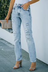 Acid Wash Distressed Jeans with Pockets - SHE BADDY© ONLINE WOMEN FASHION & CLOTHING STORE