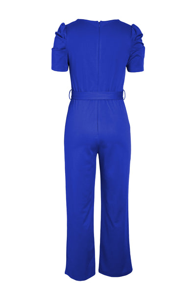 Belted Puff Sleeve V-Neck Jumpsuit - SHE BADDY© ONLINE WOMEN FASHION & CLOTHING STORE