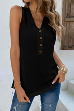 Buttoned V-Neck Tank - SHE BADDY© ONLINE WOMEN FASHION & CLOTHING STORE
