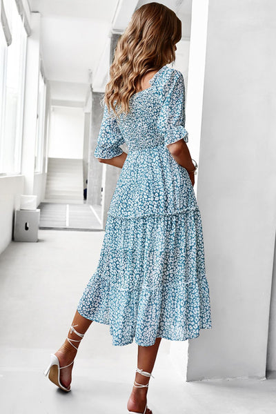 Ditsy Floral Off-Shoulder Smocked Midi Dress - SHE BADDY© ONLINE WOMEN FASHION & CLOTHING STORE