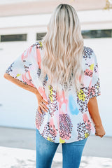 Mixed Print V-Neck Half Sleeve Top - SHE BADDY© ONLINE WOMEN FASHION & CLOTHING STORE