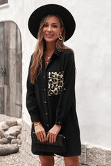 Leopard Patch Textured Shirt Dress - SHE BADDY© ONLINE WOMEN FASHION & CLOTHING STORE